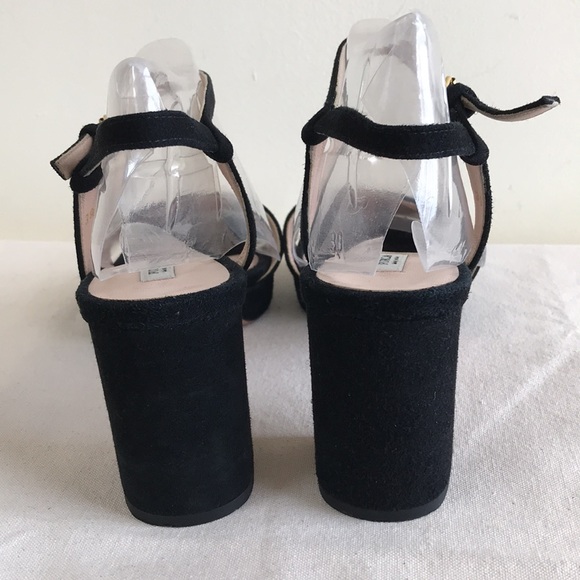 EUC Furla Italy sz 39 sandal heels black suede chunky heel strappy ankle strap - Picture 4 of 14